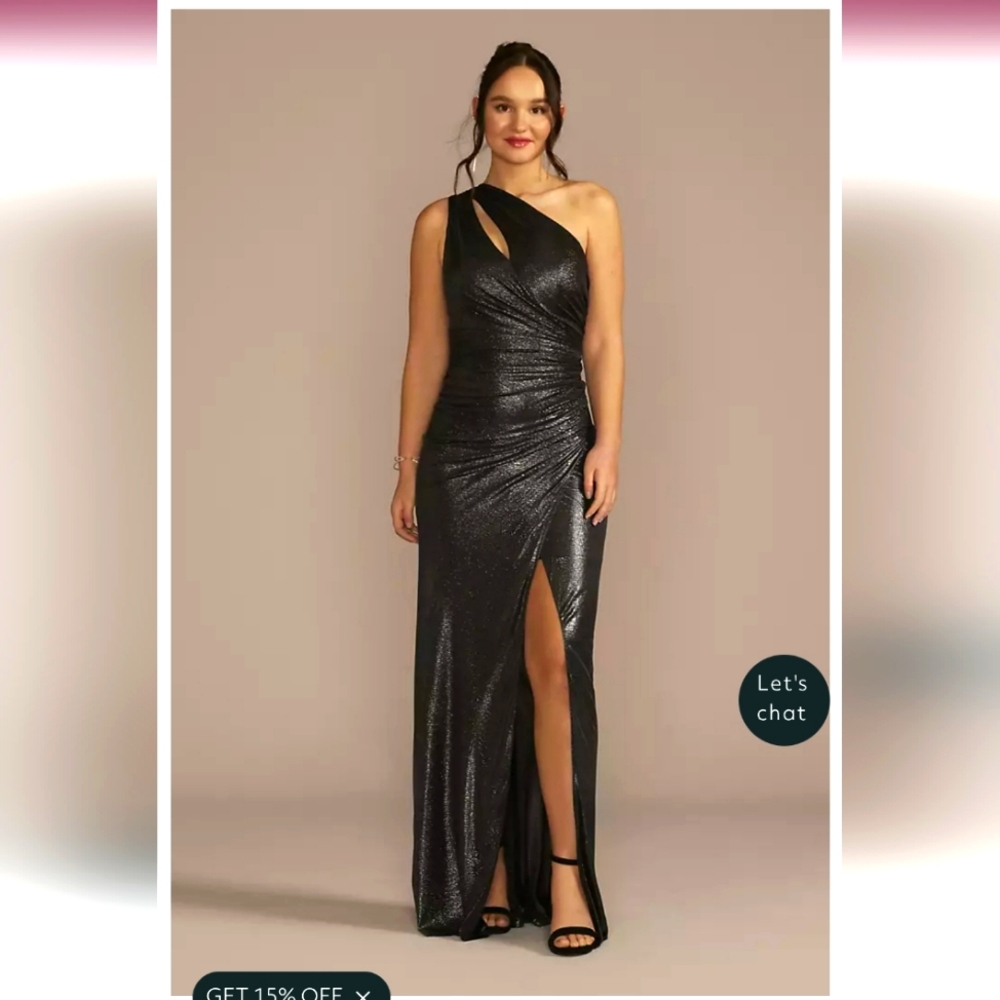 David's Bridal One Should Metallic Dress